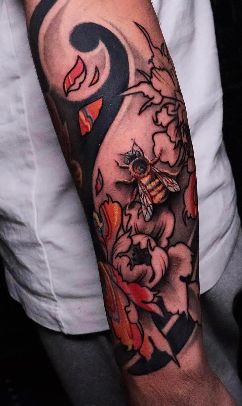 Tattoo nature sleeve in style japan